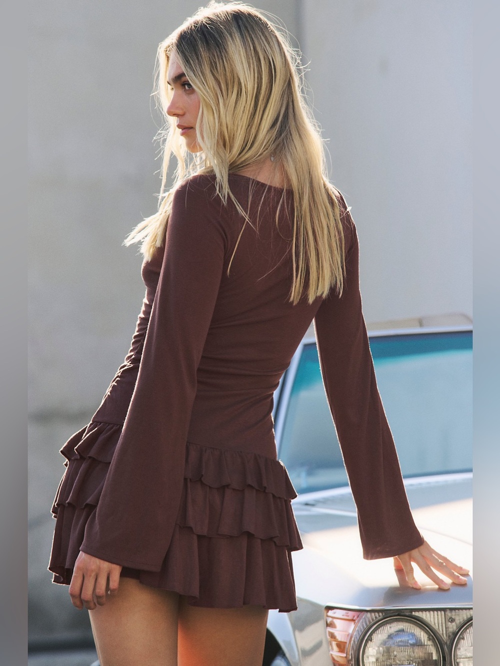 Free People Good Feels Ruffle Long-Sleeve Mini Dress - Picture 2 of 13